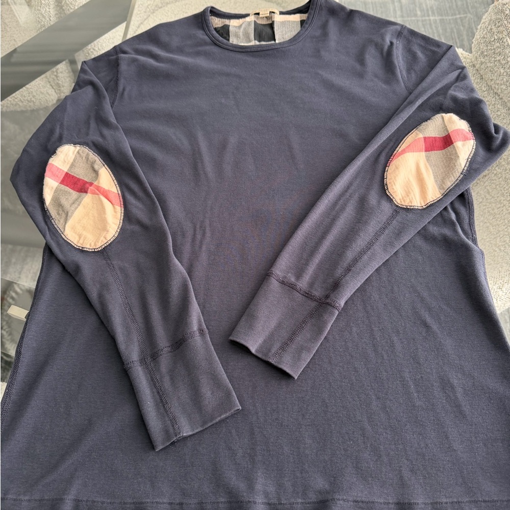 Burberry Navy Shirt with Plaid Elbow Patches size XXL